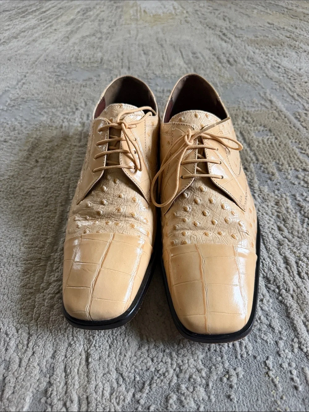 Stacy Adams Beige Ostrich & Croc-Embossed Leather Oxfords size 10.5 in EUC